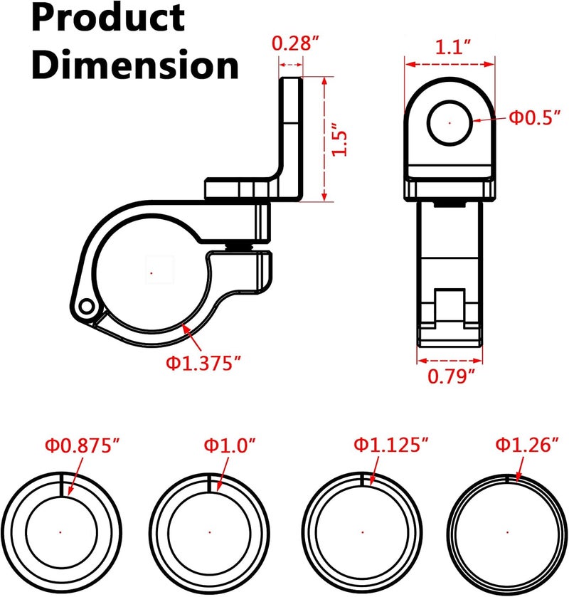 VAZESWIN ATV Whip Light Mount, Solid Aluminum Alloy Whip Flag Mount, 360° Rotating Adjustable Light Bar Mounting Bracket for ATV UTV Motorcycle 0.875"/1"/1.125"/1.26"/1.375" Handlebar Roll Bar (1 PC) - Image 3